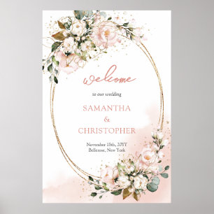 rosans blommigt grön guld glitter bröllop poster