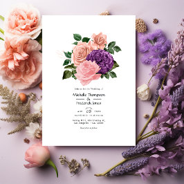 Rosapersika och lavendel Lila Blommig Bröllop Inbjudningar