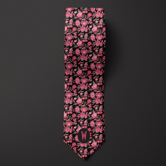Rosapink blomster på svart halsduk slips (Skapare uppladdad)