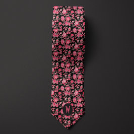 Rosapink blomsterhalsduk i svart slips
