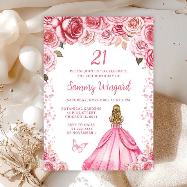 Rosapink Blond Prinsessa Födelsedagsfest Inbjudningar (Skapare uppladdad)