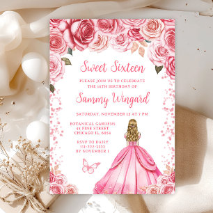 Rosapink Blond Prinsessa Sweet Sixteen Inbjudningar