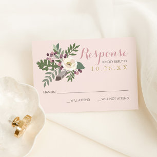 Rosapink Bröllop med Blommotiv OSA Kort