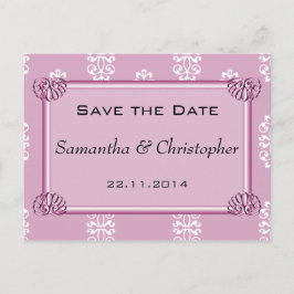 Rosapink Damask Bröllop Save the Date Meddelande Vykort