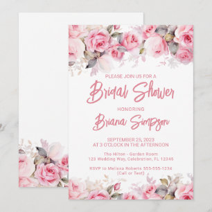 Rosapink Floral Bröllopsdusch Inbjudningar