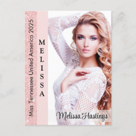 Rosapink Glitter Pageant Autograf Fotokort Vykort