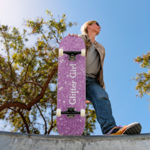 Rosapink glitter tjej visa din glamourösa glans mini skateboard bräda 18,5 cm