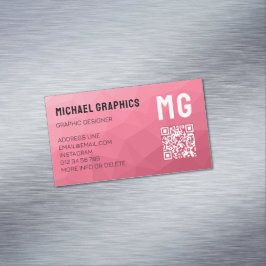 Rosapink gradient geometrisk mesh-mönster QR-kod Magnetiska Visitkort