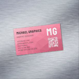 Rosapink gradient geometrisk mesh-mönster QR-kod Magnetiska Visitkort