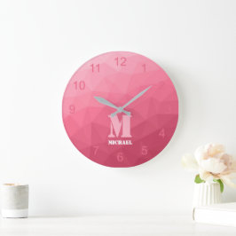 Rosapink Gradient Geometriskt Mönster Monogram Stor Klocka