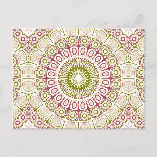 Rosapink och Olivgrön Mandala Medallong Vykort (Framsida)
