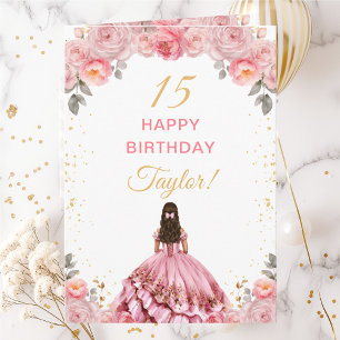Rosapink Prinsessa Blommig Glad Födelsedag Kort
