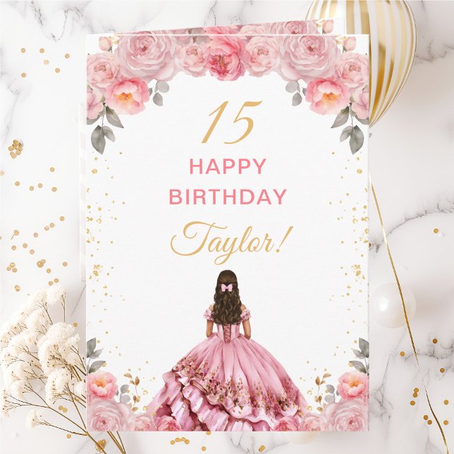 Rosapink Prinsessa Blommig Glad Födelsedag Kort (Skapare uppladdad)