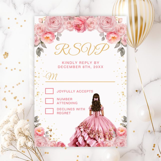 Rosapink prinsessa Quinceañera blommig OSA Kort (Skapare uppladdad)