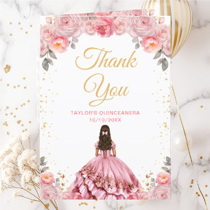 Rosapink prinsessa Quinceañera blommig Tack Kort