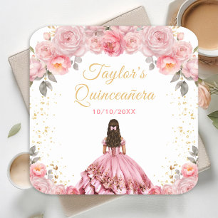 Rosapink prinsessa Quinceañera blommig Underlägg Papper Kvadrat