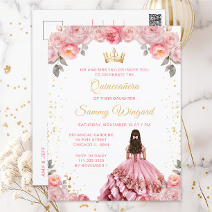 Rosapink prinsessa Quinceañera blommig Vykort