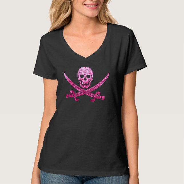 Rosapiratskalle och texturerade CrossbonesSequins Tee (Framsida)