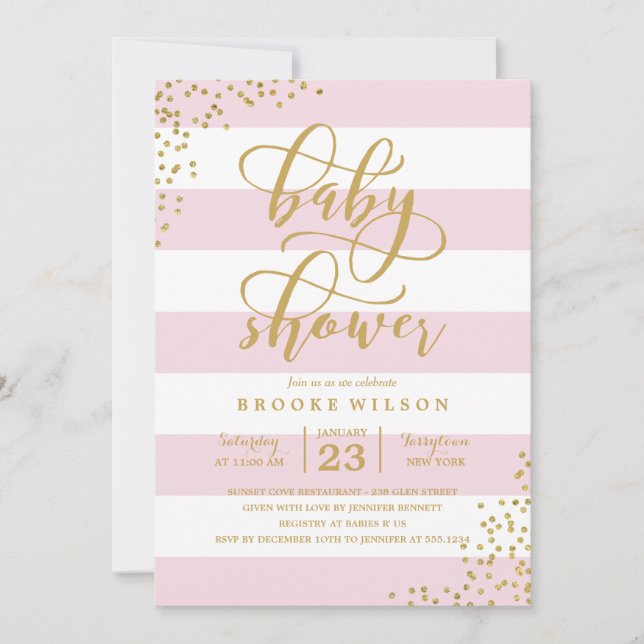Rosarandglitter pricker baby showerinbjudan inbjudningar (Framsida)
