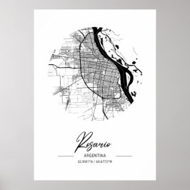 Rosario - Argentina Black Vatten City Karta Poster