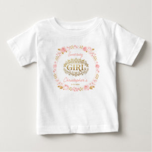 Rosaröd och guld Blomsterklänning Baby Shower T Shirt