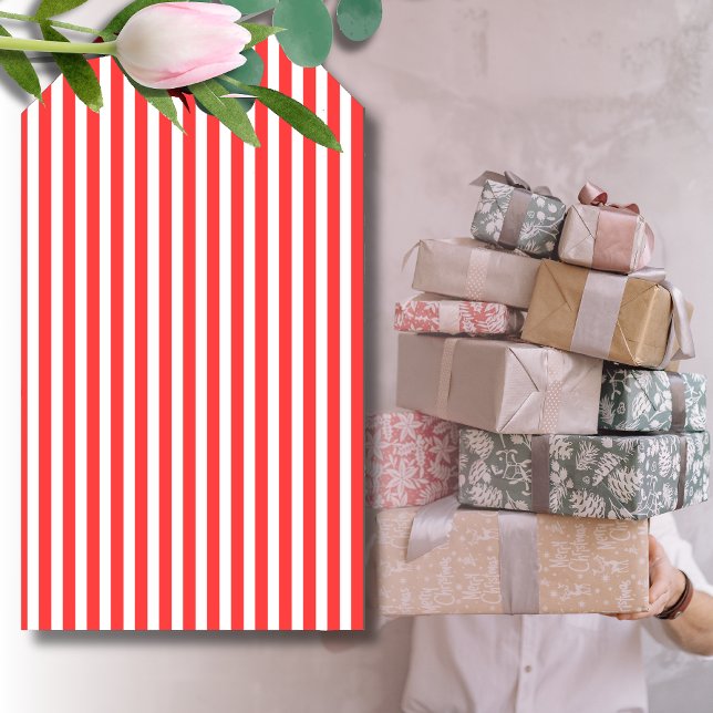 Rosaröd och vit enkel horisontell randig presentetikett (Skapare uppladdad)