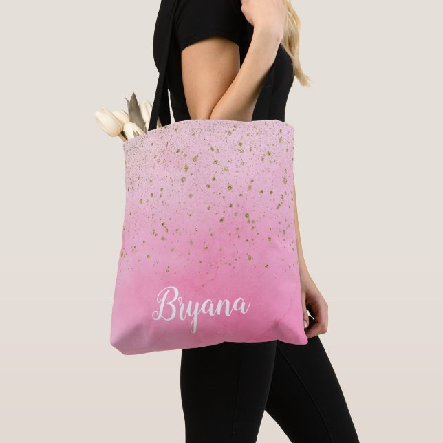Rosarosa rosa & guld glitter glam glänsande chic tygkasse (Närbild)