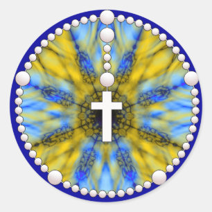 Rosary Dream Catcher Gult och blått Runt Klistermärke
