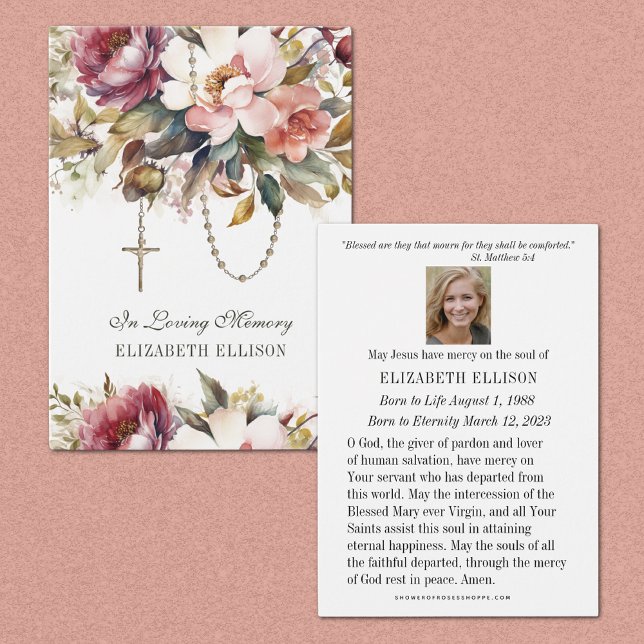 Rosary Funeral Memorial Prayer Blommigt Visitkort (Skapare uppladdad)