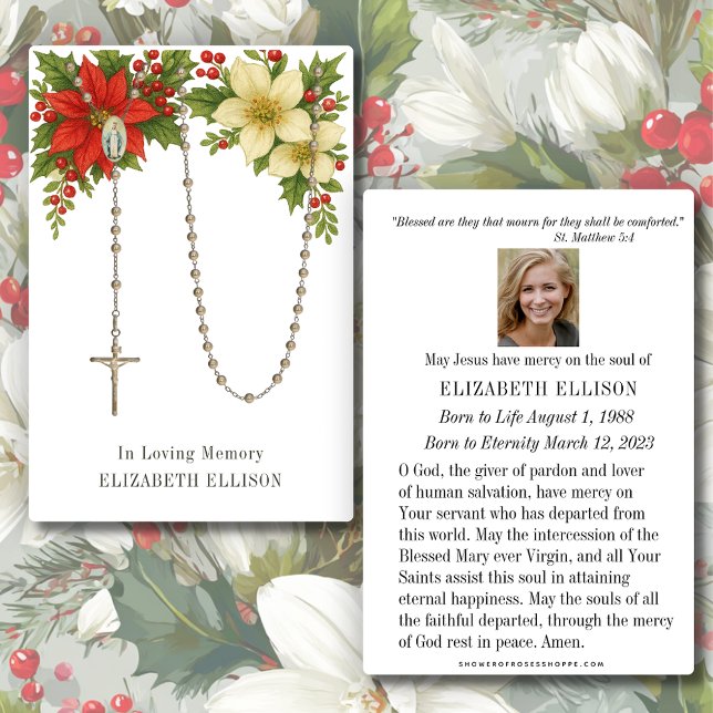 Rosary Funeral Memorial Prayer Poinsettias Visitkort (Skapare uppladdad)