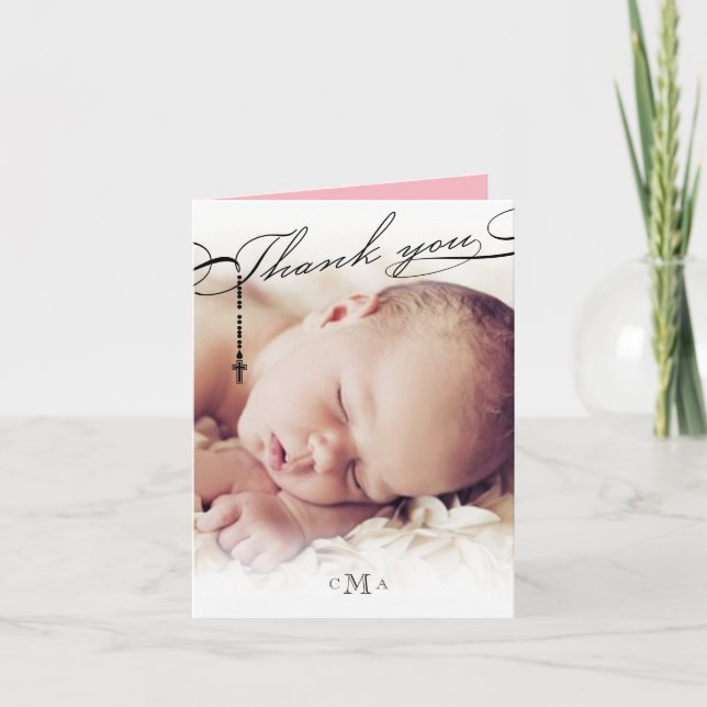 Rosary Kor Monogram Scripted Photo Religiösa Tack Kort (Framsida)