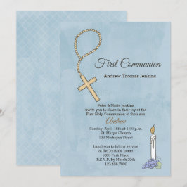 Rosary Pärlor, Candle Blue First Communion Inbjuda Inbjudningar