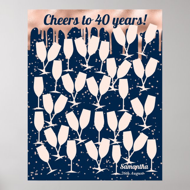 Rosas 40-årsdag Gästbok - Skål för 40 år Poster (Framsidan)