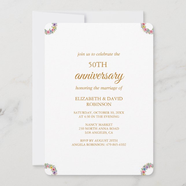 Rosas chic 50-årsjubileum för bröllopet inbjudningar (Framsida)