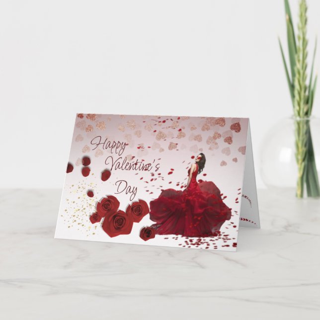  rosas de San Valentín con corazones  Helgkort (Framsida)