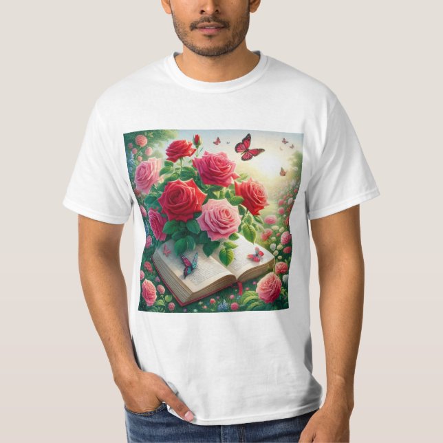 Rosas en el Jardín: Un Refugio de Belleza T Shirt (Framsida)