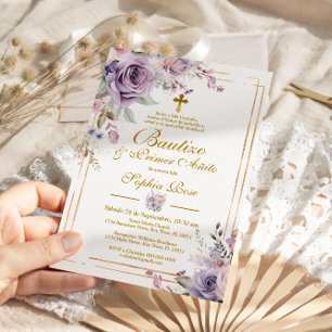 Rosas Moradas para Bautizo & Primer Añito Inbjudningar