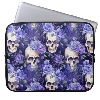 Rosas violetas con calaveras laptop fodral