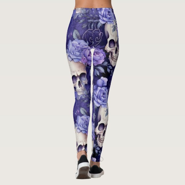 Rosas violetas con calaveras leggings (Baksida)