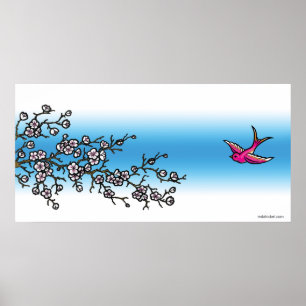Rosasvala och körsbärsröd blommaraffisch poster