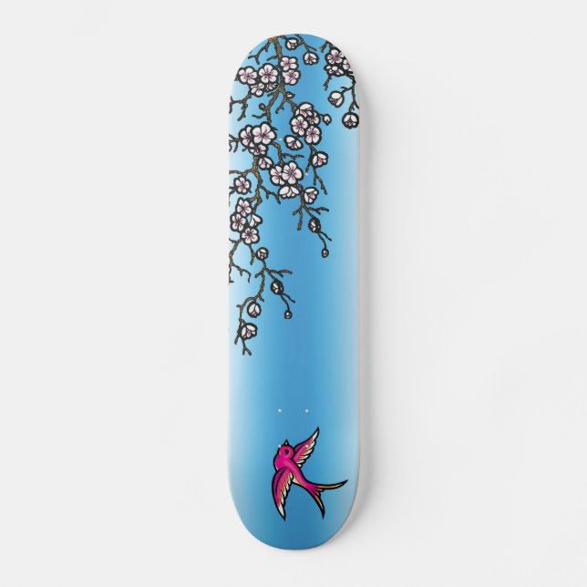 Rosasvala och körsbärsrött blommardäck skateboard bräda 19,5 cm (Framsida)