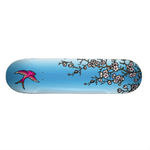 Rosasvala och körsbärsrött blommardäck skateboard bräda 19,5 cm