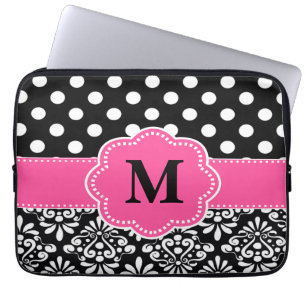 Rosasvarten pricker den damastast Monogramlaptop Laptop Fodral