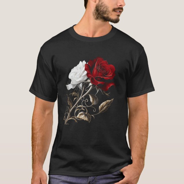 Rosblomma Botanisk ros Röd design för T Shirt (Framsida)