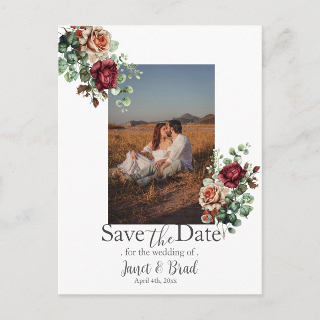 Rosblommig Eukalyptus Save the Date Foto Vykort (Framsida)