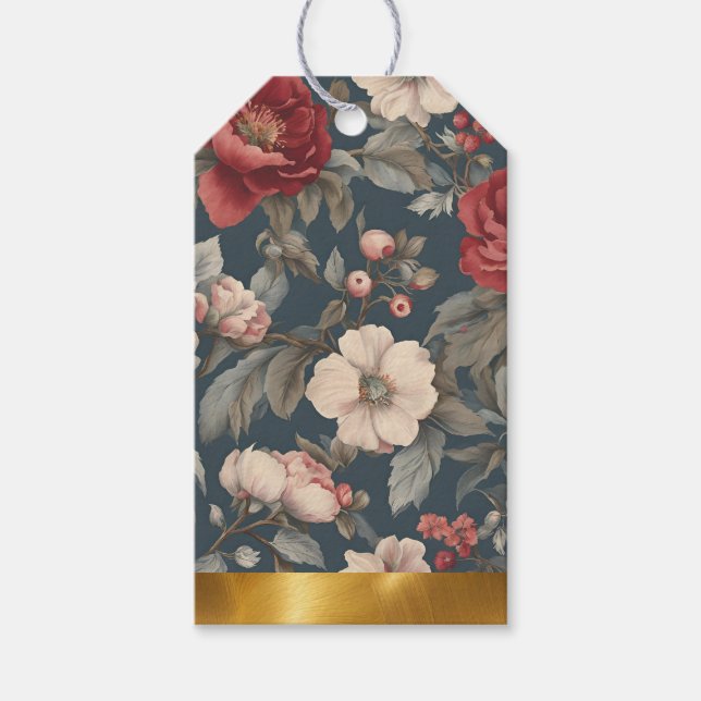 Rosblommig på gran presentetikett (Framsidan)