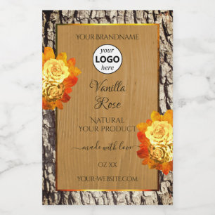 Rosblommor Naturlig Trästruktur Produktetikett Log Mat Etikett