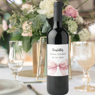 Rosbröllop med rosa band vinflaska etikett
