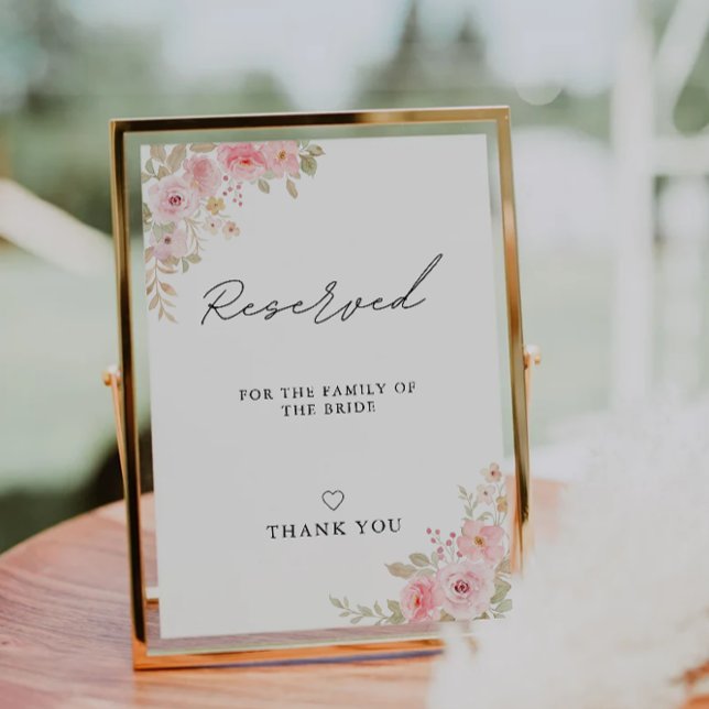 Rosbröllop Reserverad Brudens Familj Teckensmall Inbjudningar (Rose Wedding Reserved Bride's family Sign Template)
