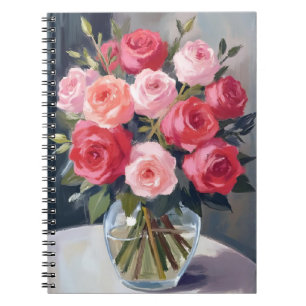 Rosbukett Röd Blommig Akvarellmålning Anteckningsbok